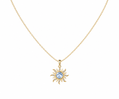 Whispervow Art Deco Natural Aquamarine Round Bezel Sunburst Pendant Necklace Moissanite Pave Women Tangled Inspired product view 2 of 2