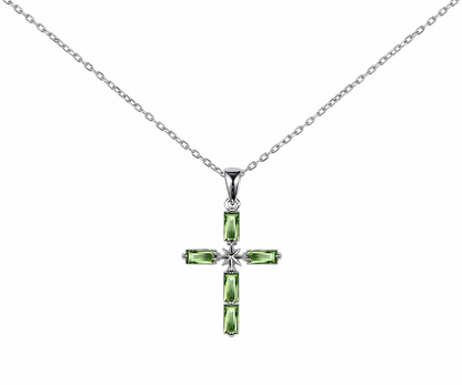 Whispervow Baguette Cut Natural Peridot Pave Cross Necklace North Star Art Deco Celestial Polaris Cross product view 2 of 4