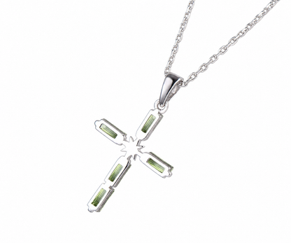 Whispervow Baguette Cut Natural Peridot Pave Cross Necklace North Star Art Deco Celestial Polaris Cross product view 4 of 4