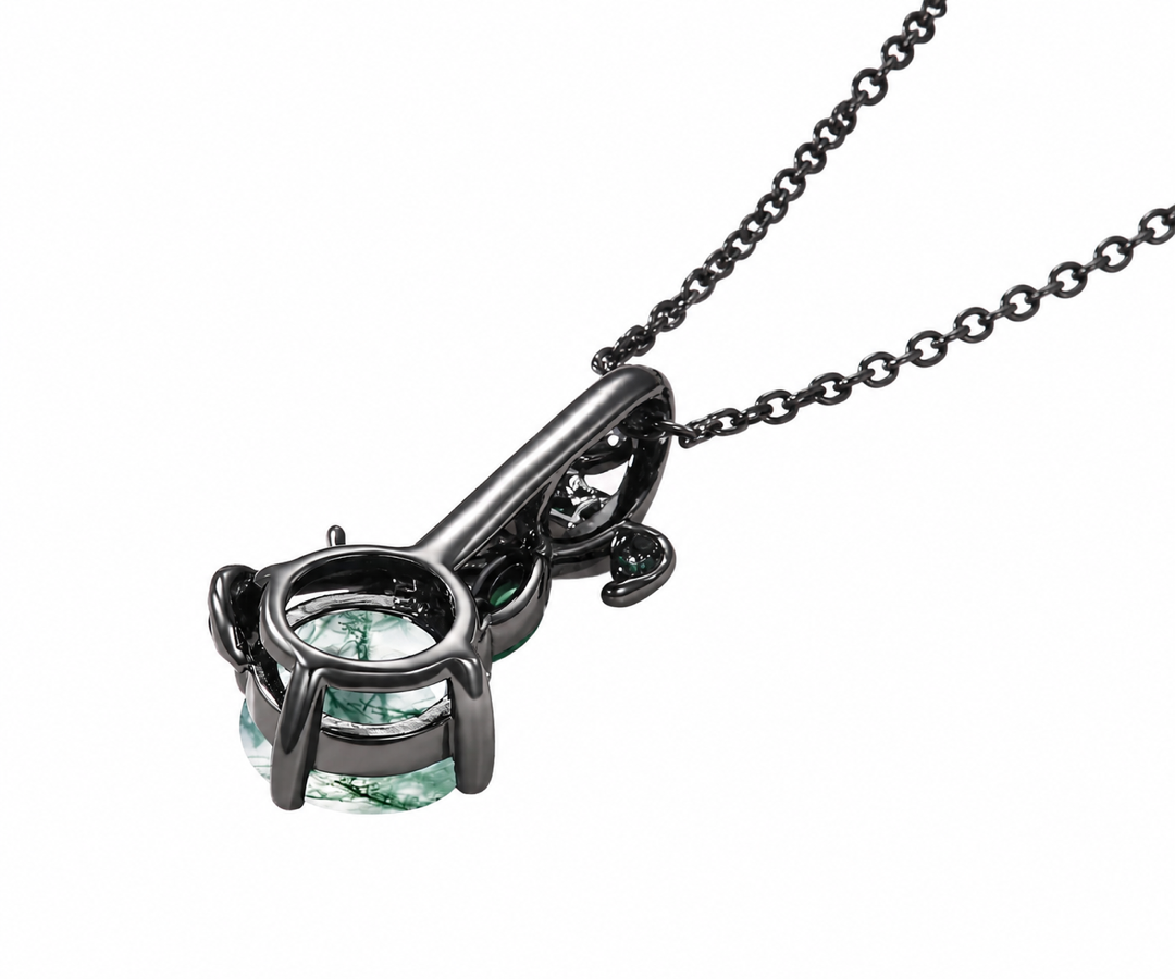 Whispervow Black Twig Vine Moss Agate Necklace 7mm Round Green Agate Emerald Branch Pendant product view 3 of 4