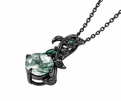Whispervow Black Twig Vine Moss Agate Necklace 7mm Round Green Agate Emerald Branch Pendant product view 4 of 4