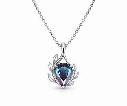 Silver blue-violet laurel wreath necklace, front view