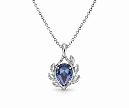 Silver blue-violet laurel wreath necklace, openwork back view