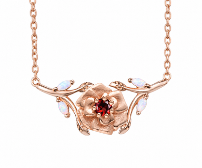 Whispervow Custom Birth Flower Necklace July Larkspur Ruby Necklace Fire Opal Leaf Branch Birth Month product view 3 of 4