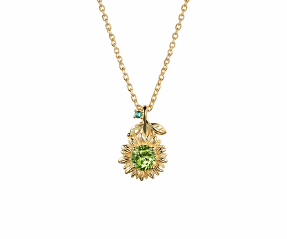 Whispervow Delicate Natural Peridot Round Sunflower Necklace With Emerald Leaf Nature Inspired Floral Pendant Botanical product view 4 of 4