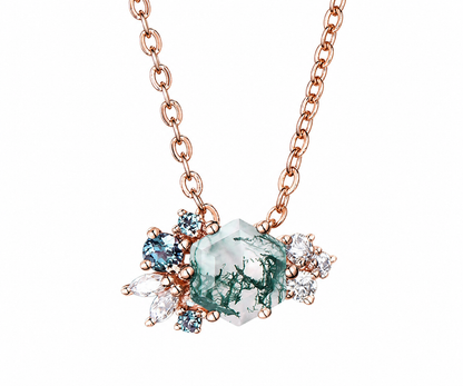 Whispervow Hexagon cut green moss agate necklace women vintage unique art deco cluster alexandrite diamond product view 1 of 4
