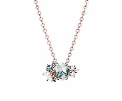 Whispervow Hexagon cut green moss agate necklace women vintage unique art deco cluster alexandrite diamond product view 2 of 4
