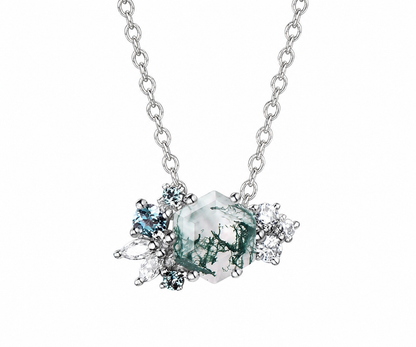 Whispervow Hexagon cut green moss agate necklace women vintage unique art deco cluster alexandrite diamond product view 3 of 4