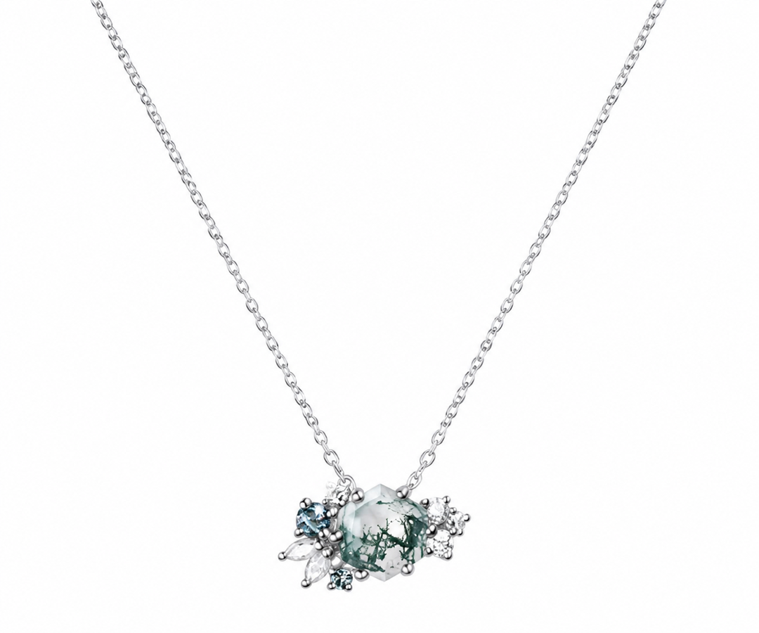 Whispervow Hexagon cut green moss agate necklace women vintage unique art deco cluster alexandrite diamond product view 4 of 4