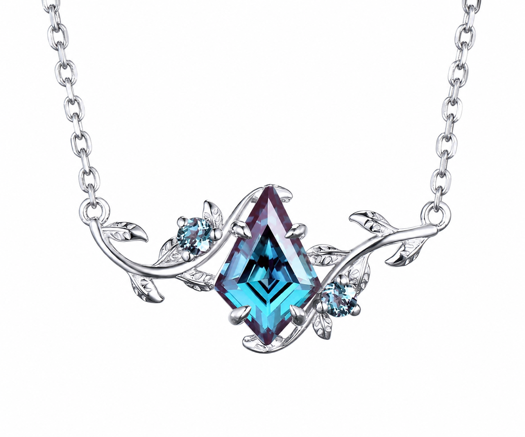 Whispervow Kite cut alexandrite necklace vintage twisted leaf nature inspired three stone unique pendant women product view 1 of 4