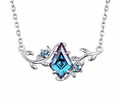 Whispervow Kite cut alexandrite necklace vintage twisted leaf nature inspired three stone unique pendant women product view 1 of 4