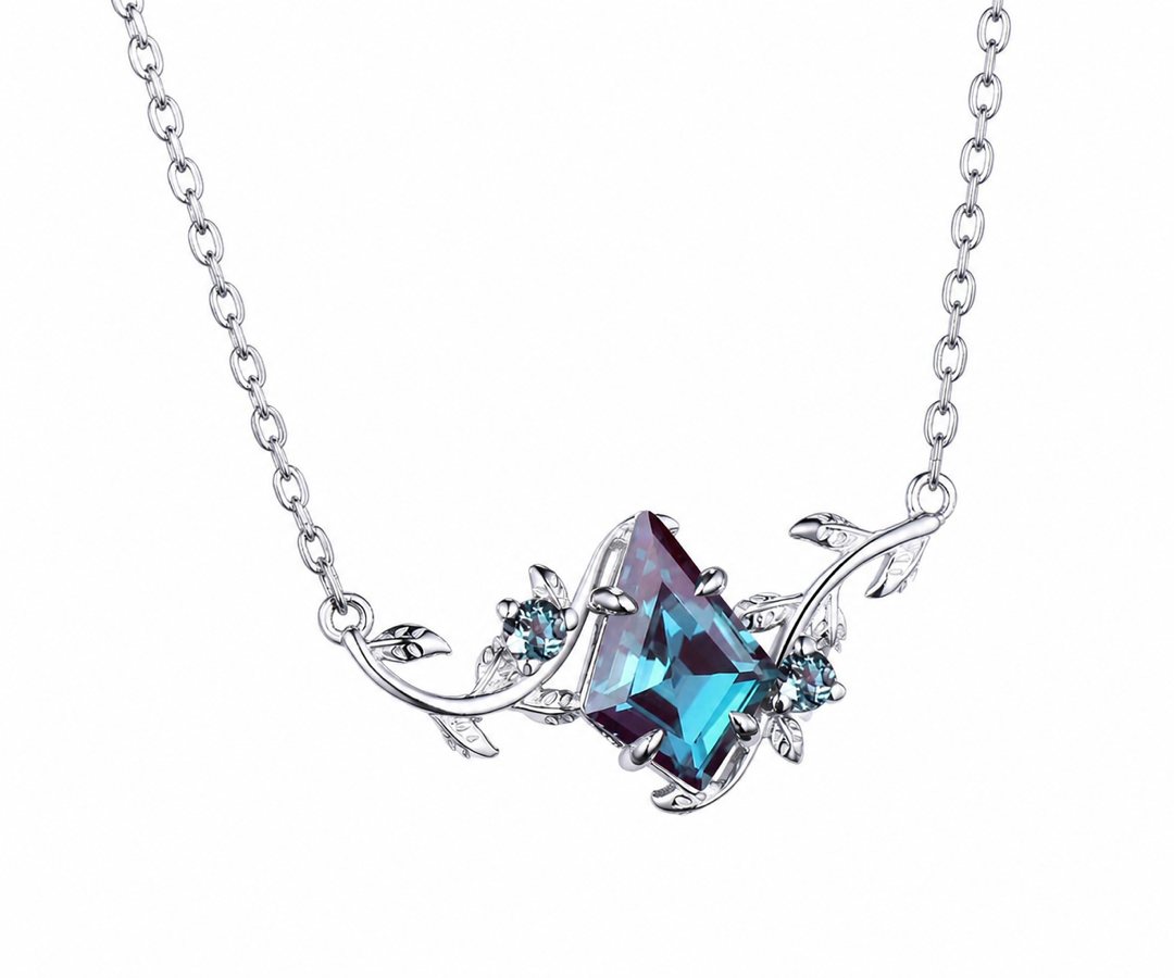 Whispervow Kite cut alexandrite necklace vintage twisted leaf nature inspired three stone unique pendant women product view 2 of 4