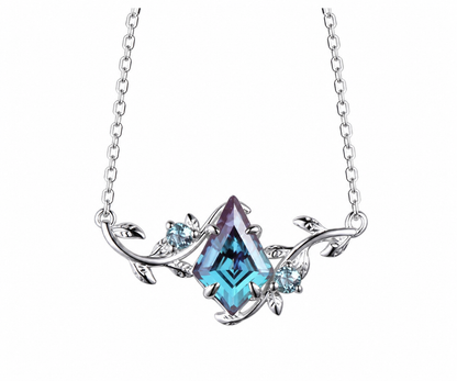 Whispervow Kite cut alexandrite necklace vintage twisted leaf nature inspired three stone unique pendant women product view 3 of 4