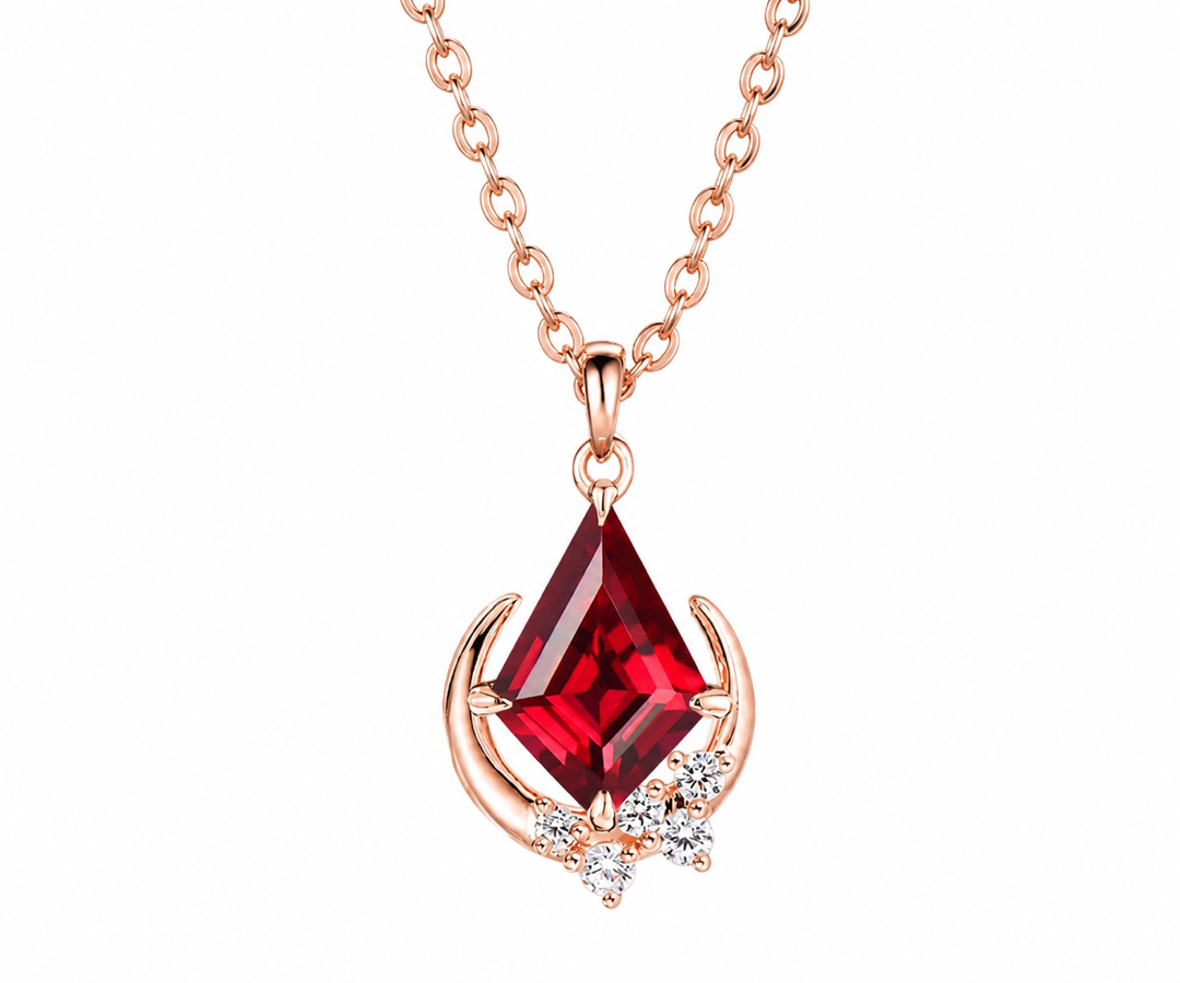 Whispervow Kite cut red ruby necklace unique moon necklace cluster diamond Pendant women gemstone mother product view 1 of 4