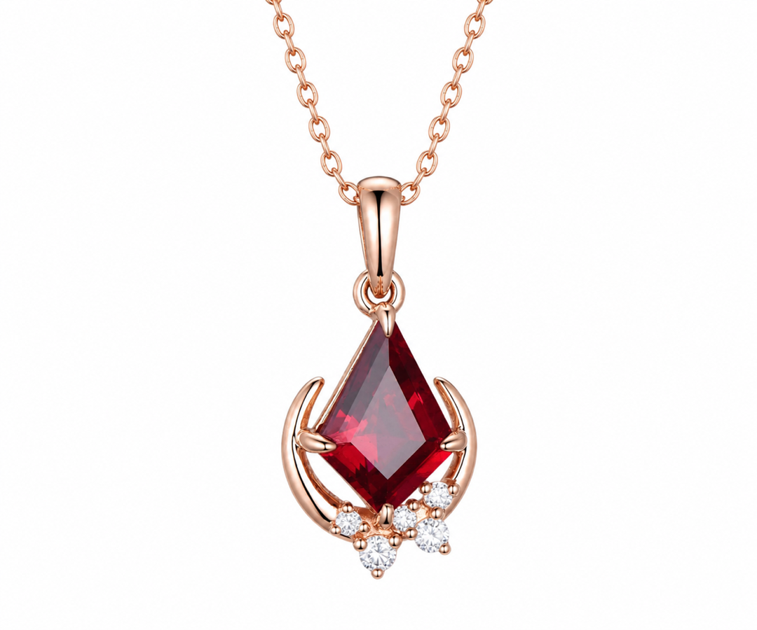 Whispervow Kite cut red ruby necklace unique moon necklace cluster diamond Pendant women gemstone mother product view 2 of 4