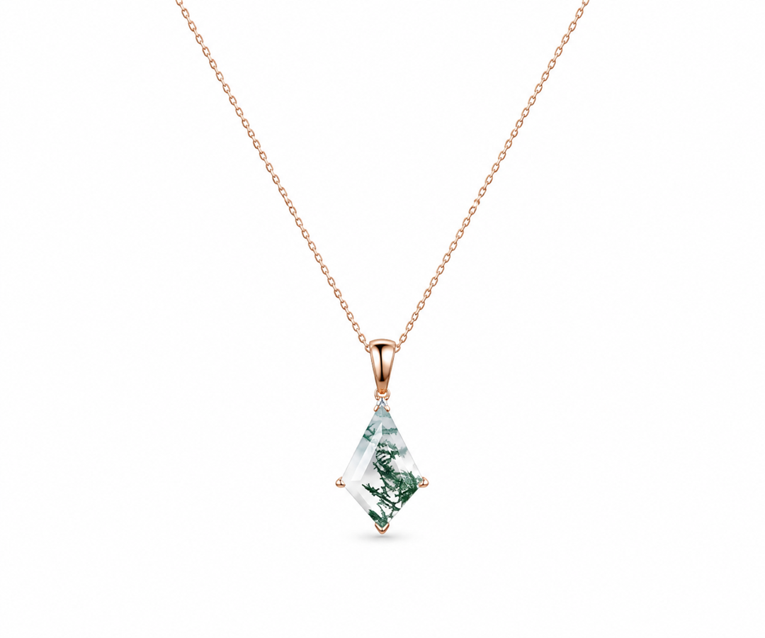 Whispervow Kite natural moss agate necklace vintage unique pendant for women her anniversary bridal 9940BD product view 2 of 4