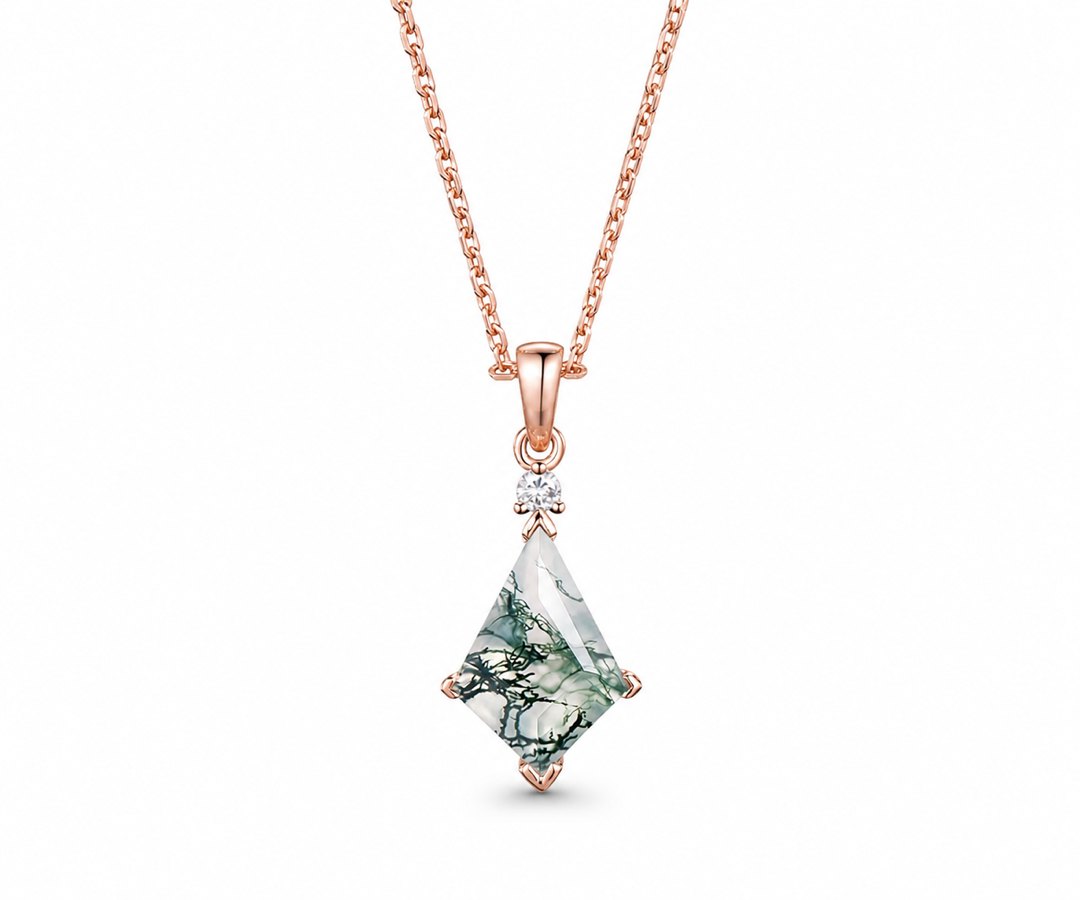 Whispervow Kite natural moss agate necklace vintage unique pendant for women her anniversary bridal 9940BD product view 3 of 4