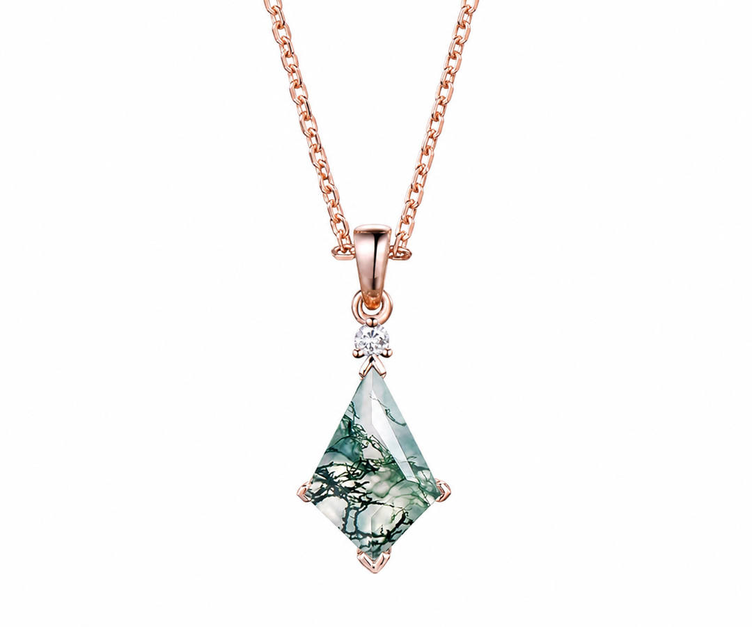 Whispervow Kite natural moss agate necklace vintage unique pendant for women her anniversary bridal 2F7087 product view 3 of 3