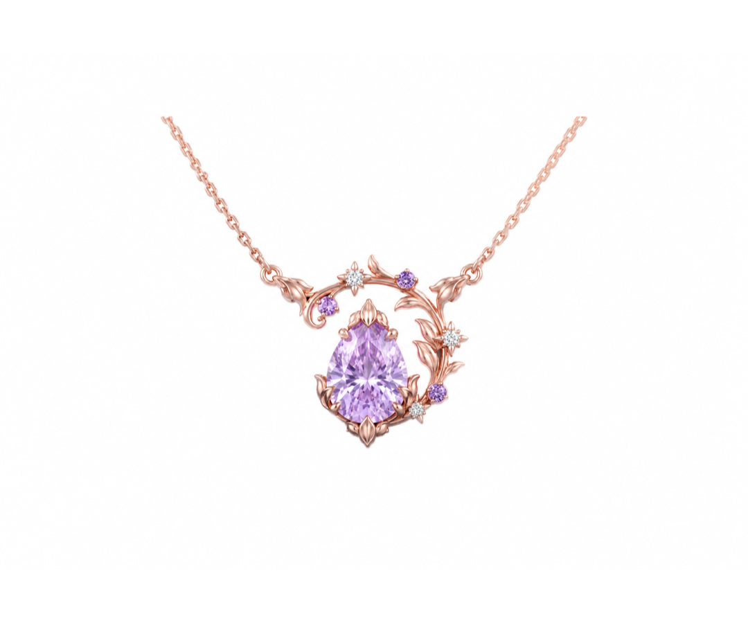 Rose Gold Lavender Floral Vine Necklace front view