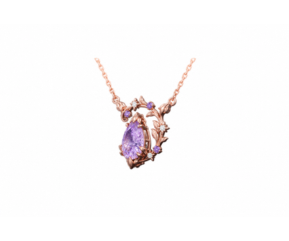 Rose Gold Lavender Floral Vine Necklace side view