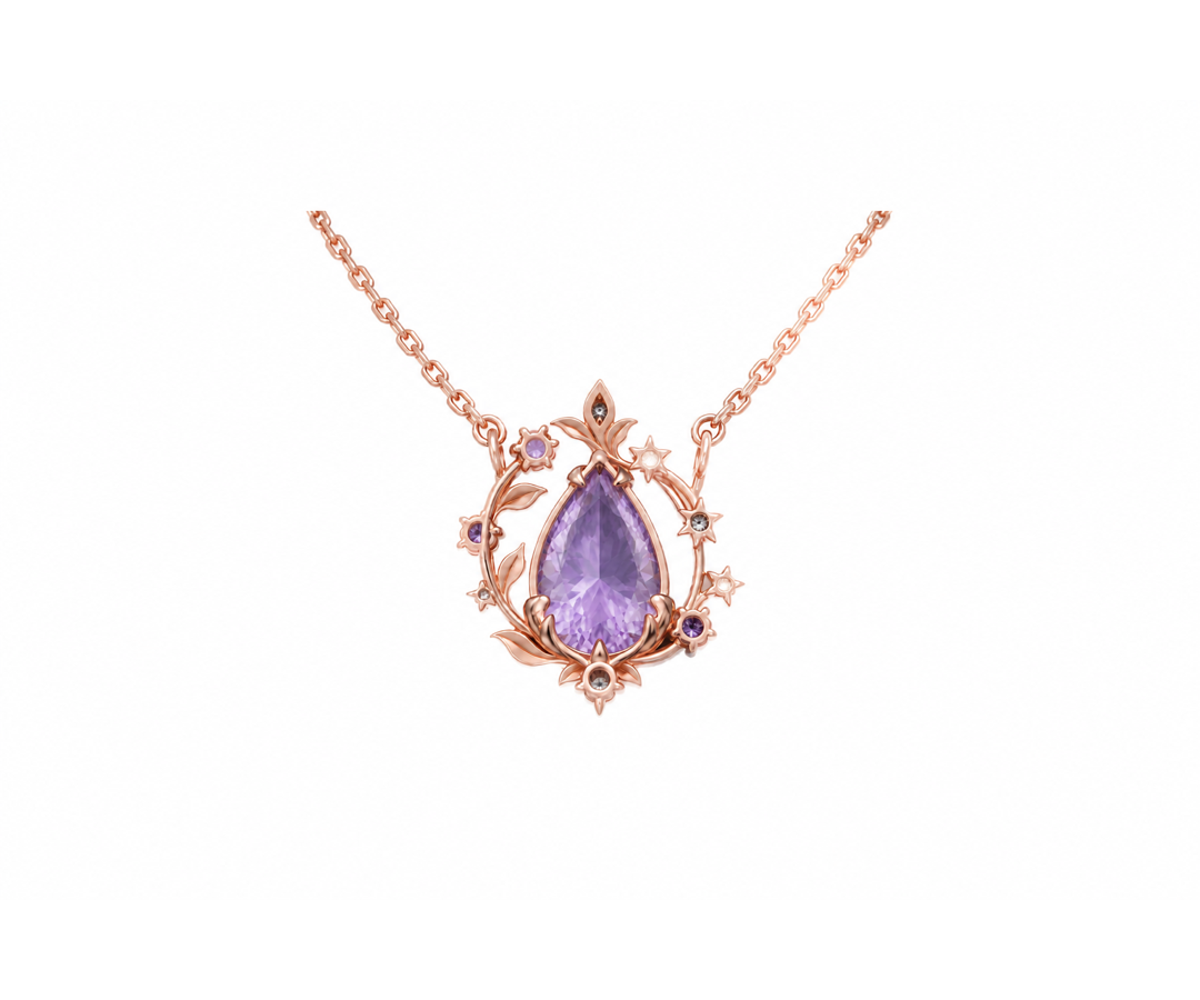 Rose Gold Lavender Botanical Wreath Necklace back view
