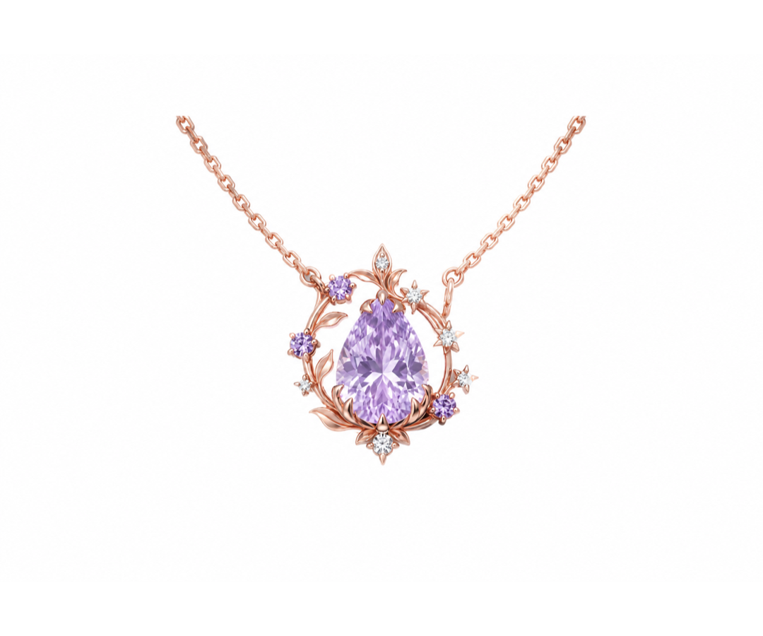 Rose Gold Lavender Botanical Wreath Necklace front view