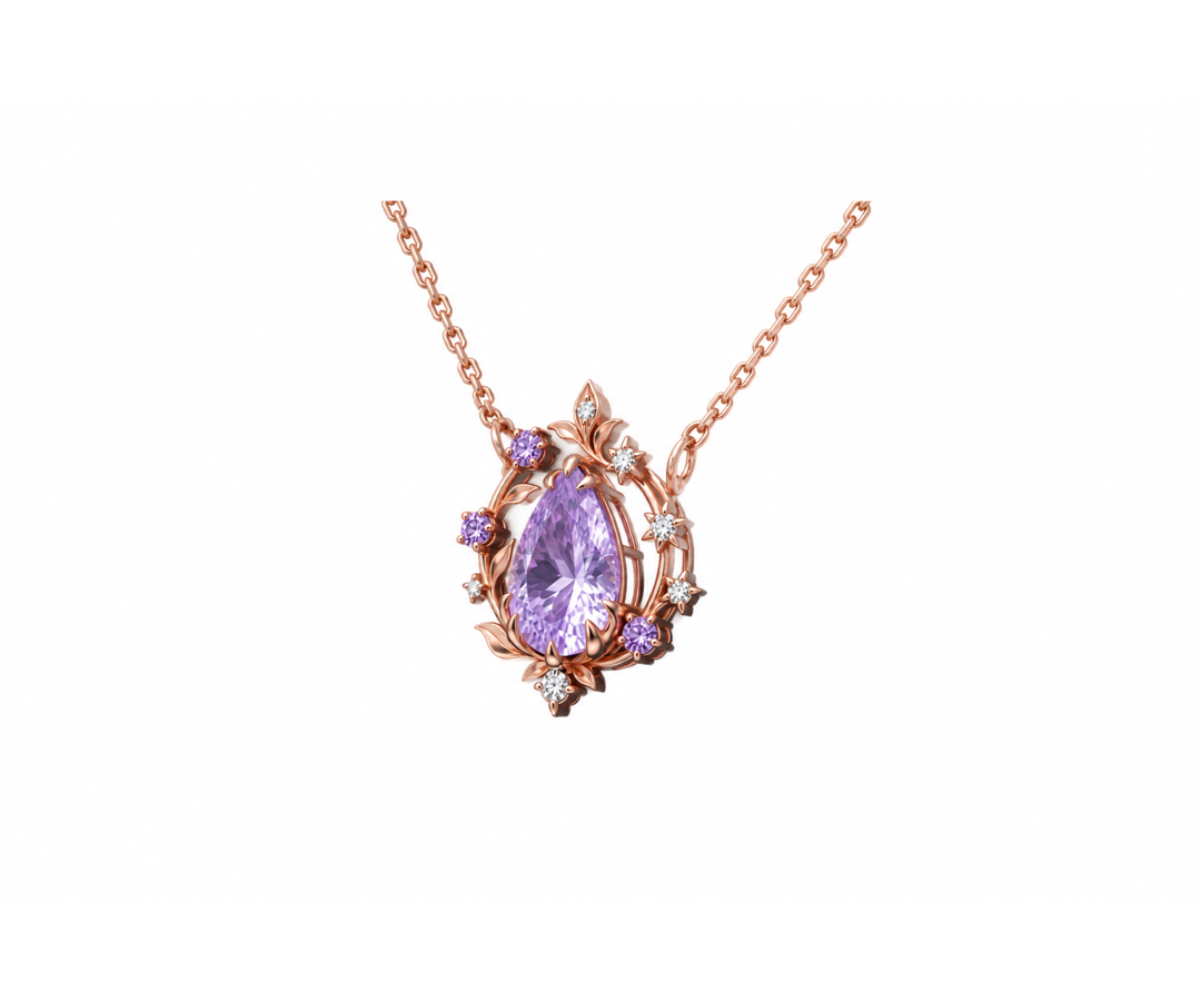 Rose Gold Lavender Botanical Wreath Necklace side view