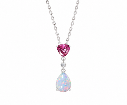 Whispervow Minimalist Opal Ruby Pendant Necklace Vintage Lab trillion Ruby Necklace Pear Shaped Fire Opal product view 2 of 4