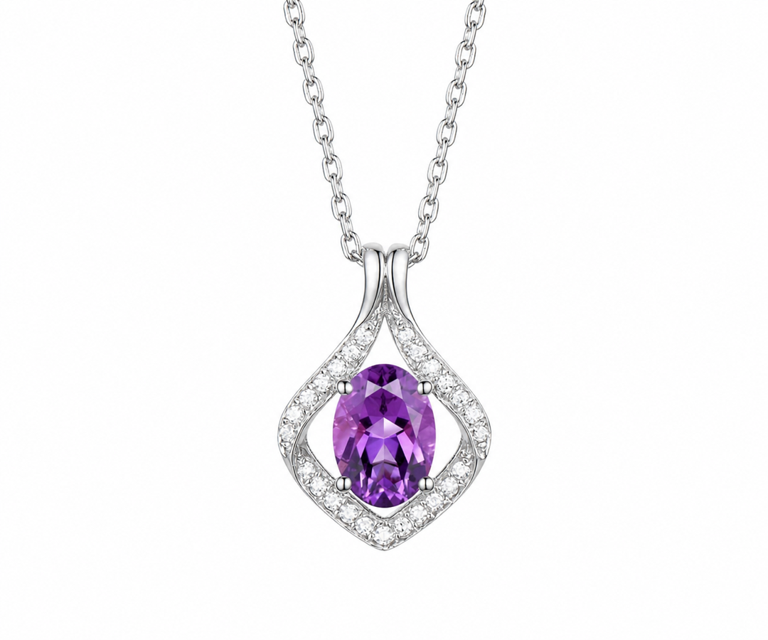 Whispervow Minimalist Pear Cut Natural Amethyst Necklace Unique Star Halo Pendant Delicate February Birthstone Purple product view 1 of 4