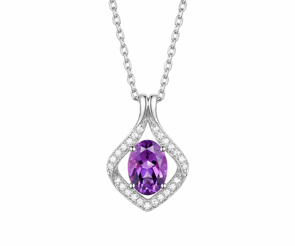 Whispervow Minimalist Pear Cut Natural Amethyst Necklace Unique Star Halo Pendant Delicate February Birthstone Purple product view 1 of 4