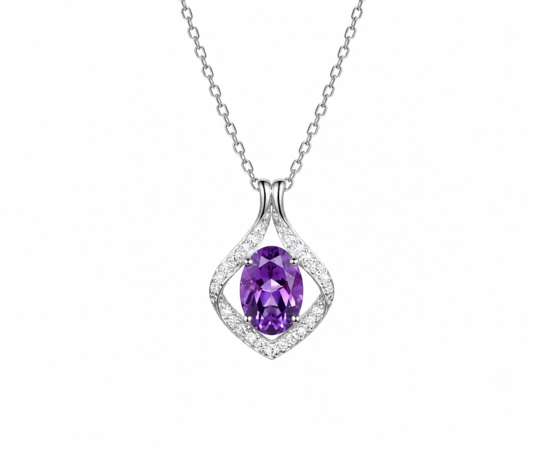Whispervow Minimalist Pear Cut Natural Amethyst Necklace Unique Star Halo Pendant Delicate February Birthstone Purple product view 3 of 4
