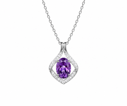 Whispervow Minimalist Pear Cut Natural Amethyst Necklace Unique Star Halo Pendant Delicate February Birthstone Purple product view 3 of 4