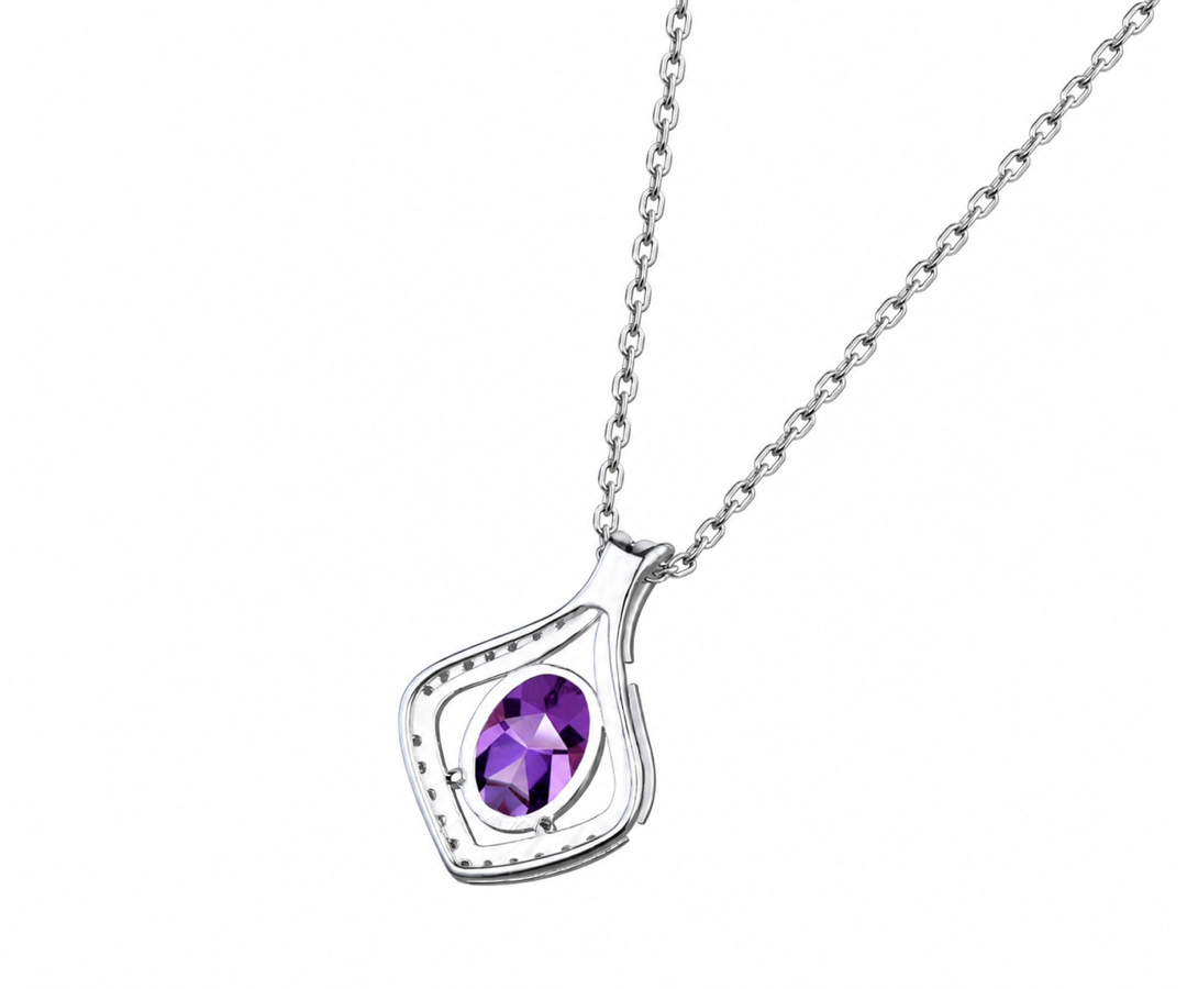 Whispervow Minimalist Pear Cut Natural Amethyst Necklace Unique Star Halo Pendant Delicate February Birthstone Purple product view 4 of 4