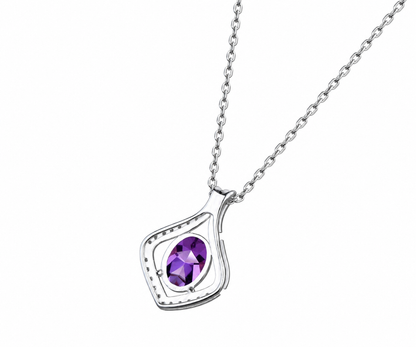 Whispervow Minimalist Pear Cut Natural Amethyst Necklace Unique Star Halo Pendant Delicate February Birthstone Purple product view 4 of 4
