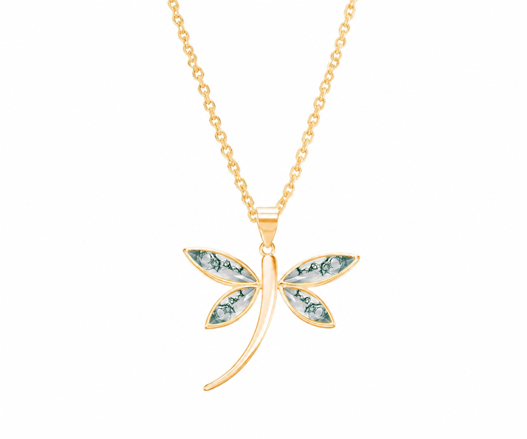 Whispervow Moss Agate Dragonfly Necklace Silver & Marquise Pendant product view 2 of 4