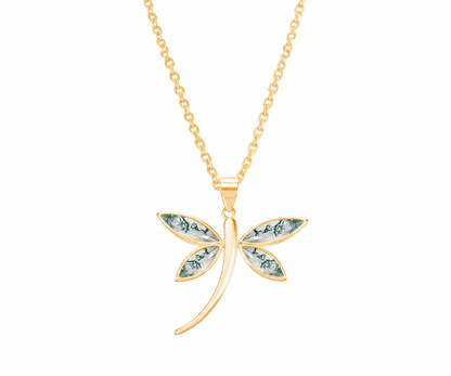 Whispervow Moss Agate Dragonfly Necklace Silver & Marquise Pendant product view 2 of 4