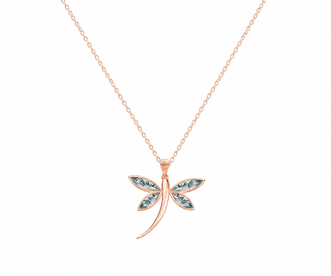 Whispervow Moss Agate Dragonfly Necklace Silver & Marquise Pendant product view 4 of 4