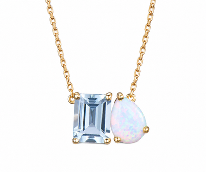 Whispervow Natural Aquamarine Opal Toi Et Moi Pendant Pear & Emerald Cut Two Stone Pendant product view 1 of 2