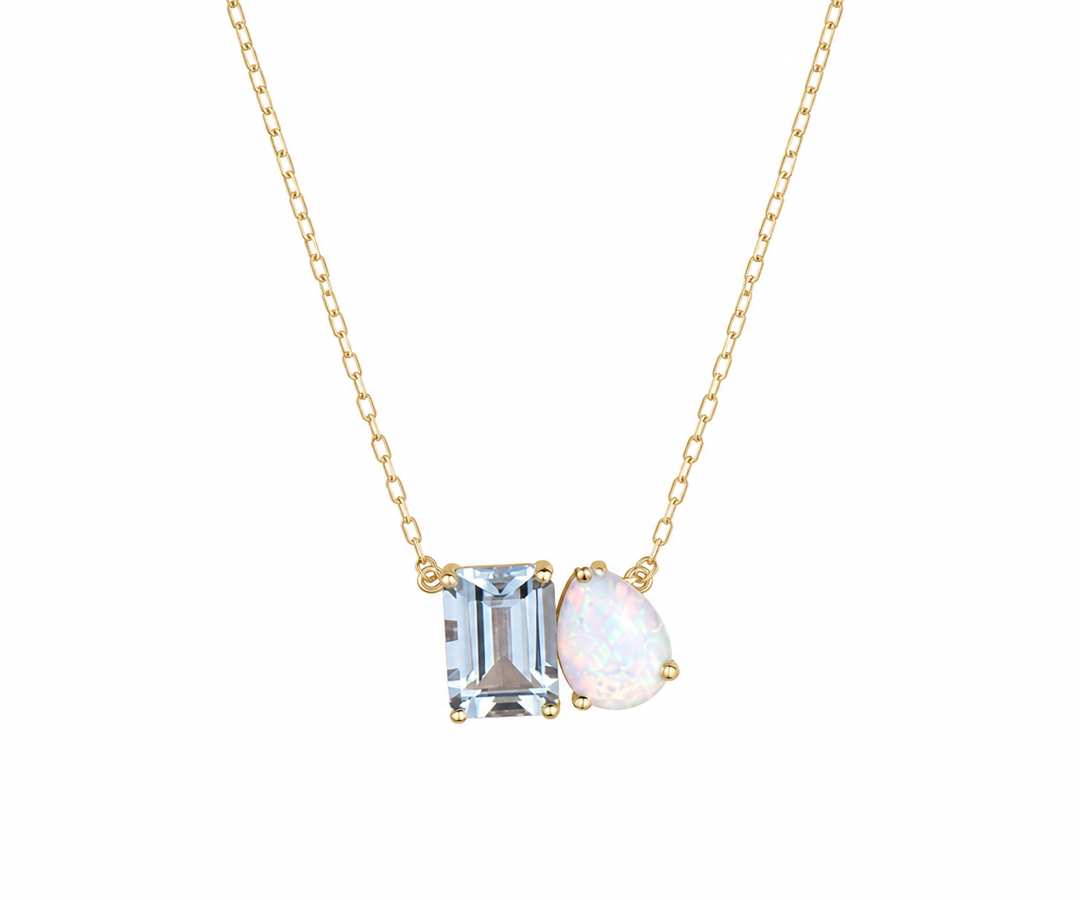 Whispervow Natural Aquamarine Opal Toi Et Moi Pendant Pear & Emerald Cut Two Stone Pendant product view 2 of 2