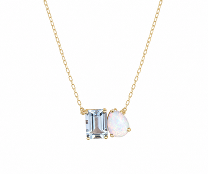Whispervow Natural Aquamarine Opal Toi Et Moi Pendant Pear & Emerald Cut Two Stone Pendant product view 2 of 2