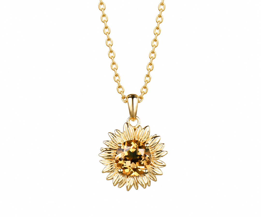 Whispervow Natural Citrine Sunflower Necklace Round Cut Yellow Crystal Flower Pendant Dainty Gift For Her product view 1 of 3