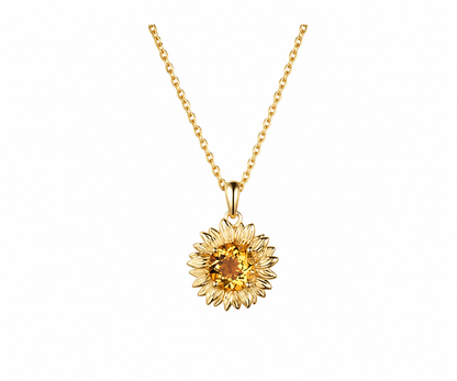 Whispervow Natural Citrine Sunflower Necklace Round Cut Yellow Crystal Flower Pendant Dainty Gift For Her product view 2 of 3