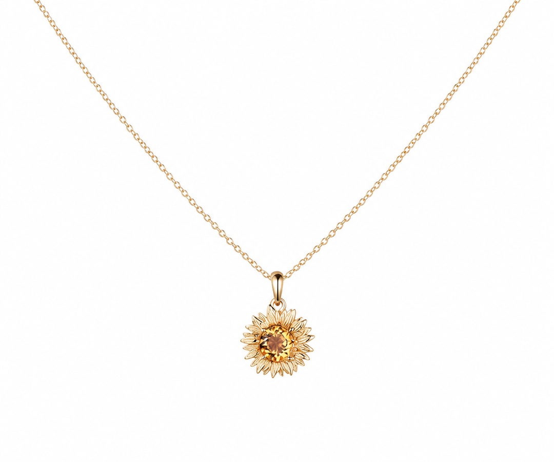 Whispervow Natural Citrine Sunflower Necklace Round Cut Yellow Crystal Flower Pendant Dainty Gift For Her product view 3 of 3