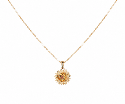 Whispervow Natural Citrine Sunflower Necklace Round Cut Yellow Crystal Flower Pendant Dainty Gift For Her product view 3 of 3