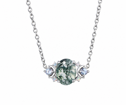 Whispervow Natural oval moss agate dainty pendant necklace art deco moon alexandrite opal pendant sterling product view 1 of 4
