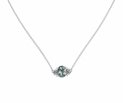 Whispervow Natural oval moss agate dainty pendant necklace art deco moon alexandrite opal pendant sterling product view 2 of 4