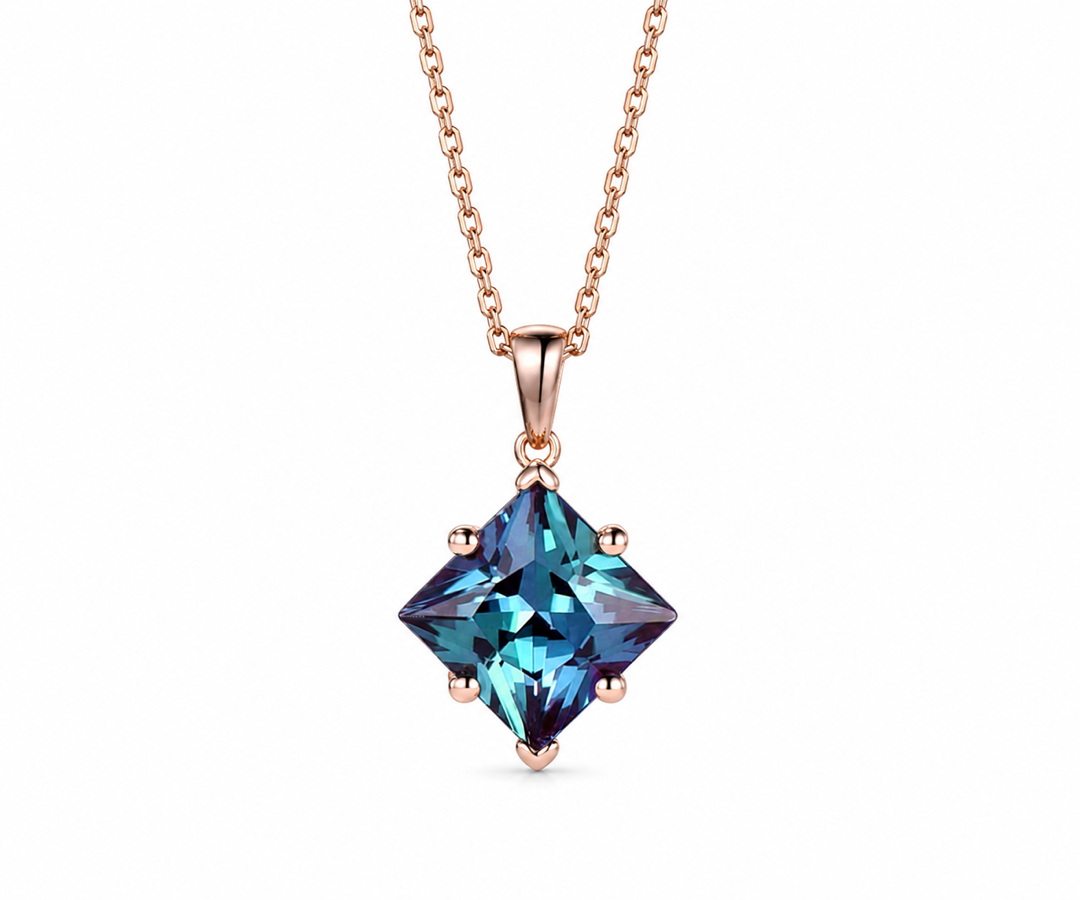 Whispervow Princess cut alexandrite necklace vintage unique pendant women her gemstone anniversary bridal gift mother product view 1 of 4
