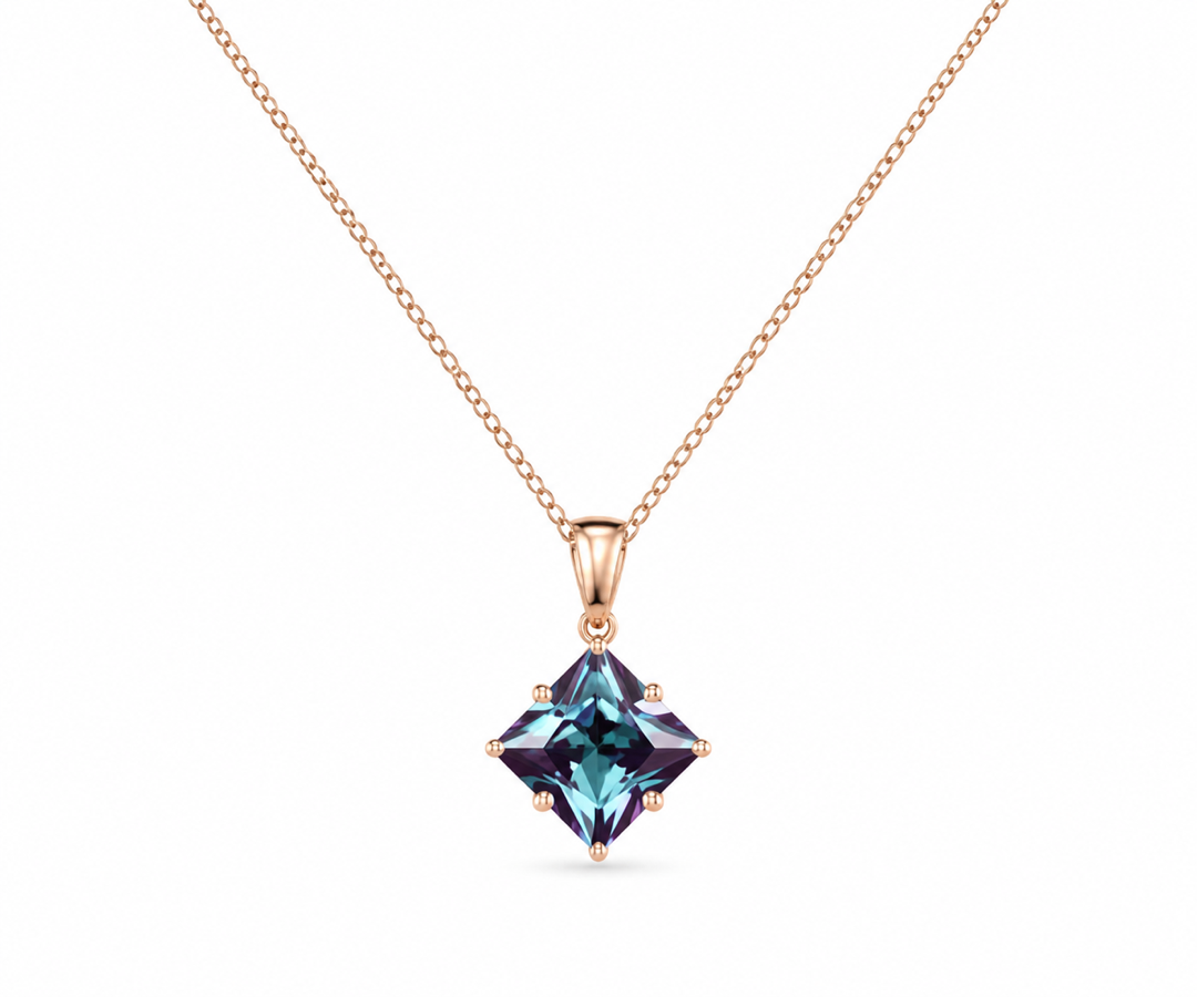 Whispervow Princess cut alexandrite necklace vintage unique pendant women her gemstone anniversary bridal gift mother product view 2 of 4