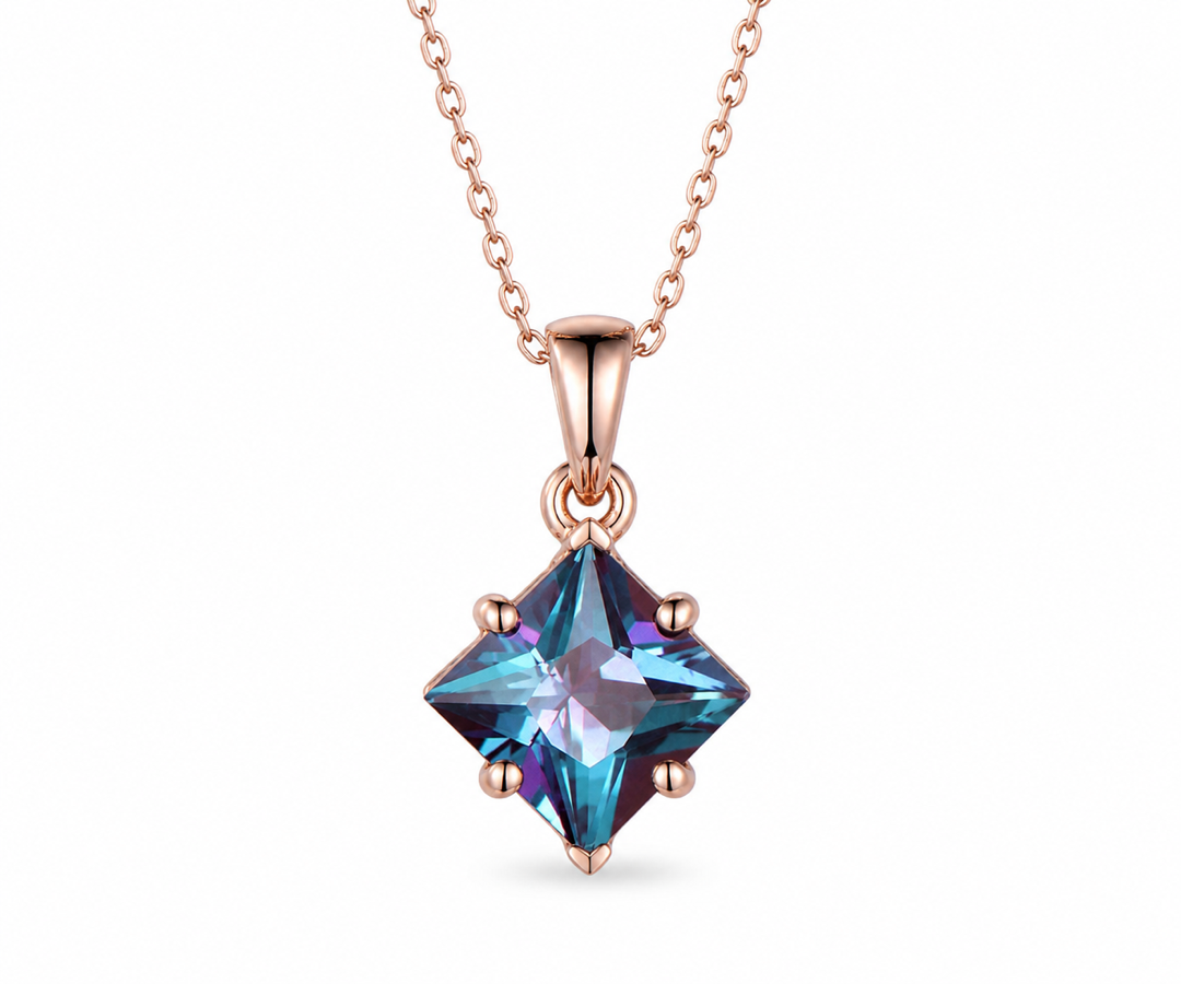 Whispervow Princess cut alexandrite necklace vintage unique pendant women her gemstone anniversary bridal gift mother product view 3 of 4