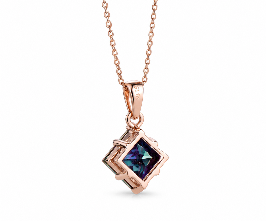 Whispervow Princess cut alexandrite necklace vintage unique pendant women her gemstone anniversary bridal gift mother product view 4 of 4